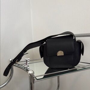 Henri Bendel Black Crossbody Bag with Structured Design and Silver Hardware